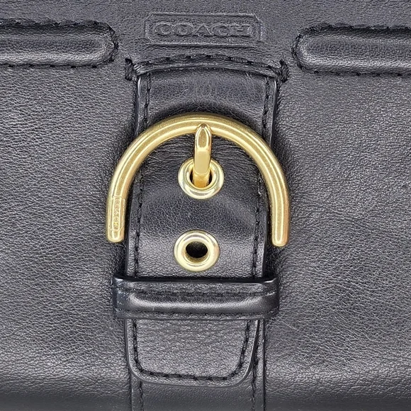 Coach Campbell Black Leather Zip Around Clutch Wallet Gold Hardware - Picture 3 of 8